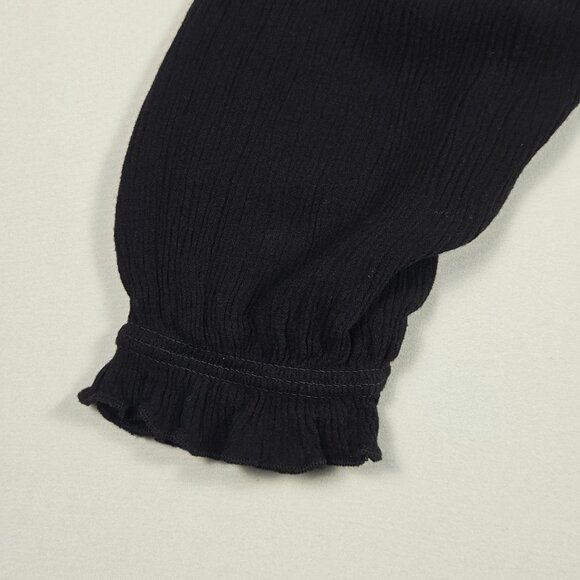 Rue21 Black Ruched Long Sleeve Top Womens Sz L Boho Peasant Cottagecore Romantic - Picture 13 of 14